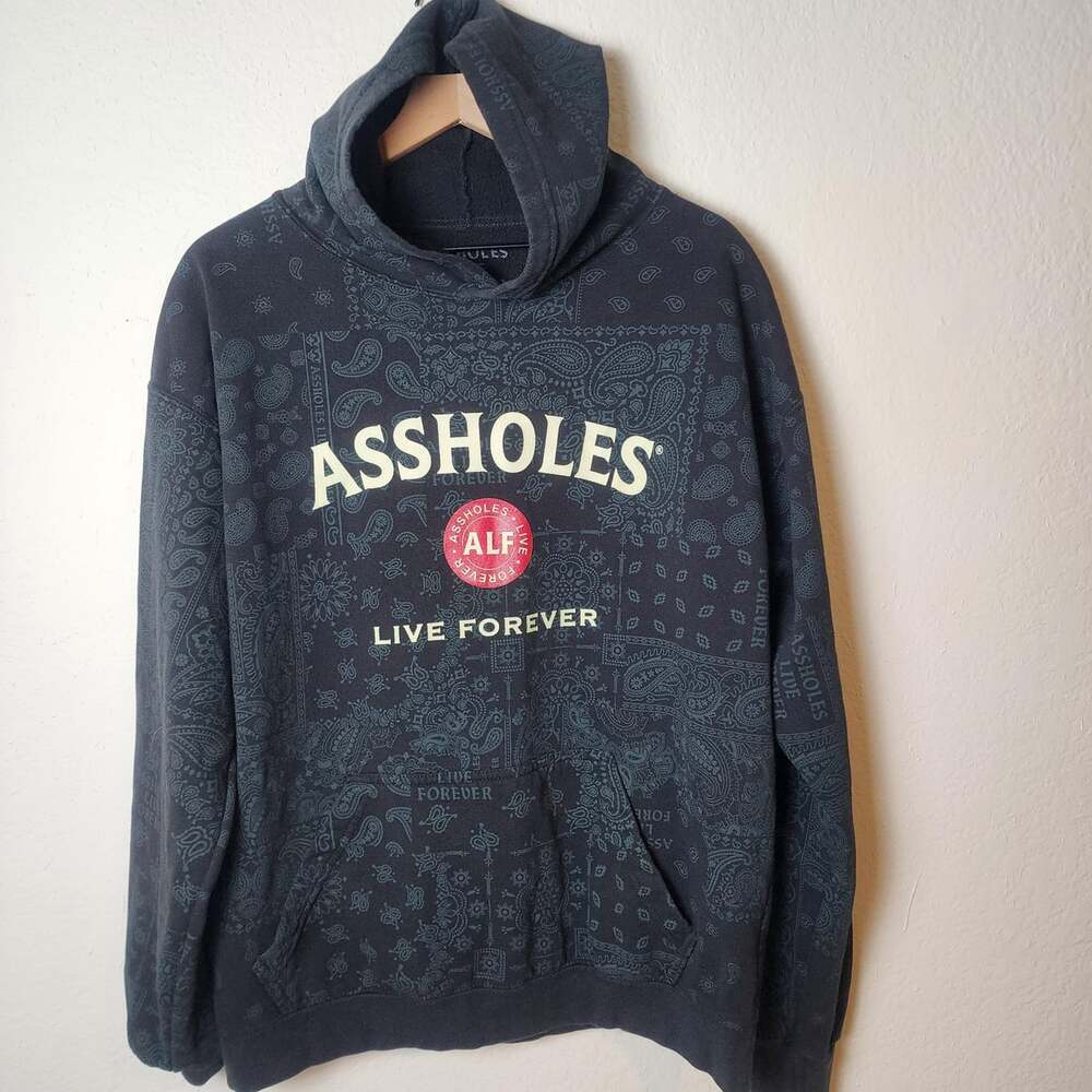 Assholes*s Live Forever Hoodie Womens Large Black Paisley Pullover Graphic ALF